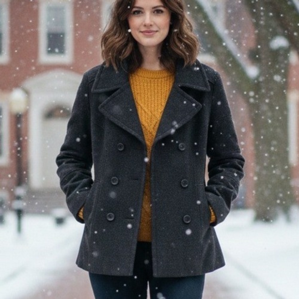 NEW American Eagle XL $120 Charcoal Gray Wool Blend Double Breasted Peacoat Coat